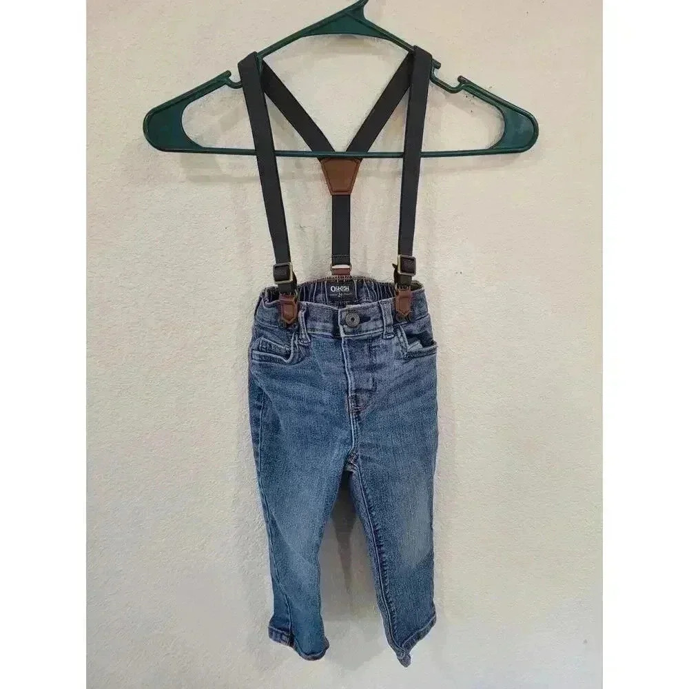 Oshkosh Baby Boy Jeans with Suspenders size 18 month #2